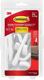 Command 5 lb Large Utility Hooks, 14 Hooks and 16 Strips, Damage-Free Hanging by Command