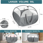 2 Pack Collapsible Laundry Baskets, 90L Large Foldable Laundry Basket, Pop Up - Image 4