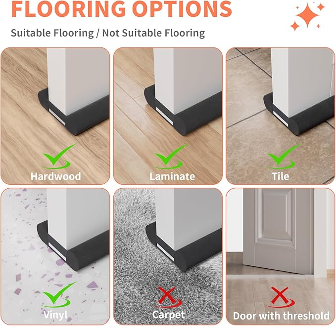 Door Draft Stopper for Bottom of Door, Upgraded Under Door Gap Filler for Big - Image 8