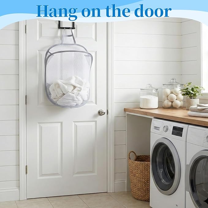2 Pack Mesh Foldable Hanging Laundry Hamper, Small Wall Laundry Baskets - Image 6