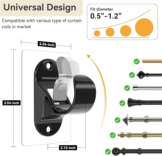 ANDGOO 18 Pack No Drill Curtain Rod Brackets, Renter Friendly Self Adhesive - Image 4