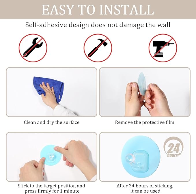 Uten Adhesive Hooks for Hanging 10 Pack, Heavy Duty Wall Hooks 11 lbs, Self - Image 4