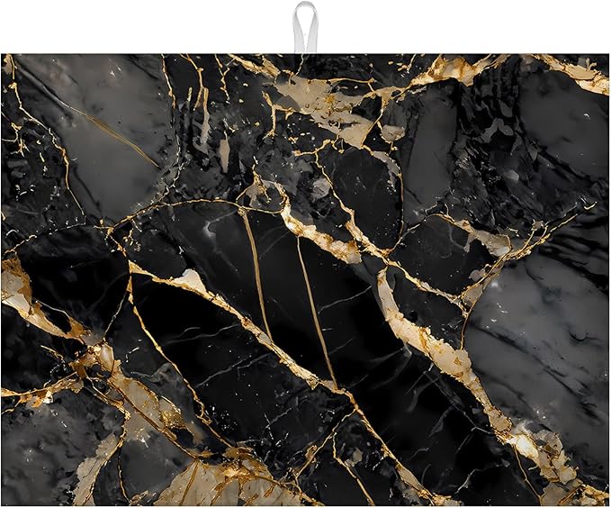 Black Grey Gold Marbling Dish Drying Mat by VisittheDuibelproduct