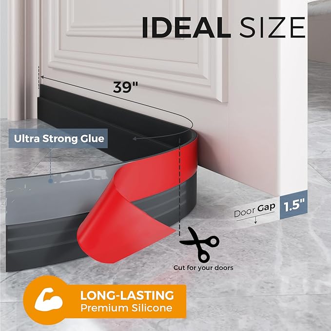 Hojoy 4 Pack Under Door Draft Stopper, Adjustable Door Sweep Anti-Collision - Image 4