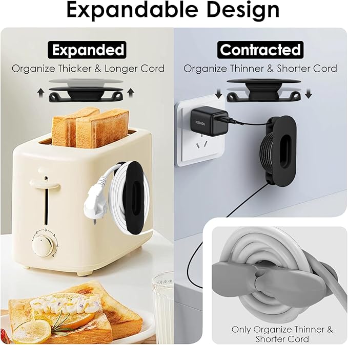 Large Capacity Cord Organizer for Appliances, 4 Pack Upgraded Adjustable - Image 3