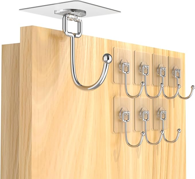 Large Adhesive Hooks 8-Pack, Heavy Duty 44lb Wall Hooks - Image 9