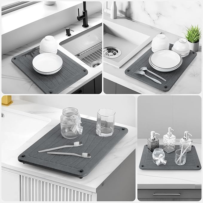 Stone Dish Drying Mats for Kitchen Counter 15.7"x 11.8" Quick Dry Stone Drying - Image 2