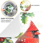 Red Cardinals Holly Bush Christmas Dish Drying Mat - Image 2