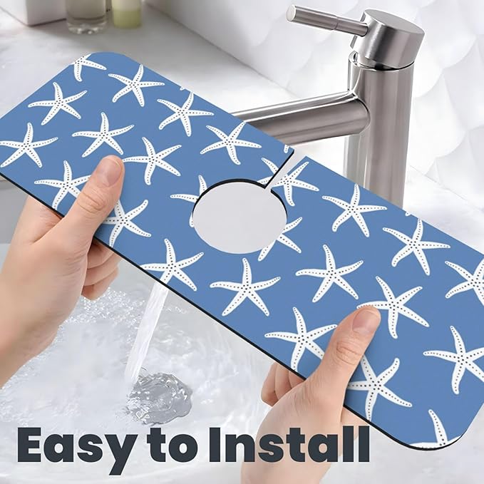 Blue Starfish Abstract Coastal Beach Nautical Ocean Kitchen Sink Splash Guard - Image 6