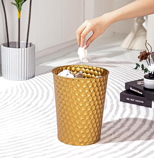 Small Metal Trash Can Wastebasket, Decorative Honeycomb Garbage Can Waste Basket - Image 2