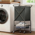 Laundry Basket with Wheels:88L Rolling Laundry Cart Foldable Metal Frame Dirty by MIBOIM
