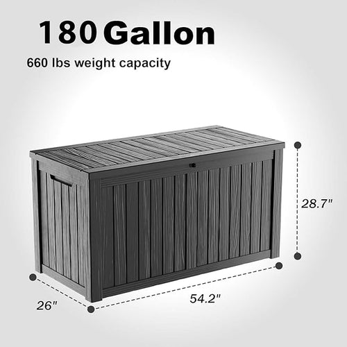 180 Gallon Outdoor Storage Box, Large Resin Deck Box for Patio Furniture Cushion Garden Tools, Waterproof and Lockable Design(Black) - Image 2