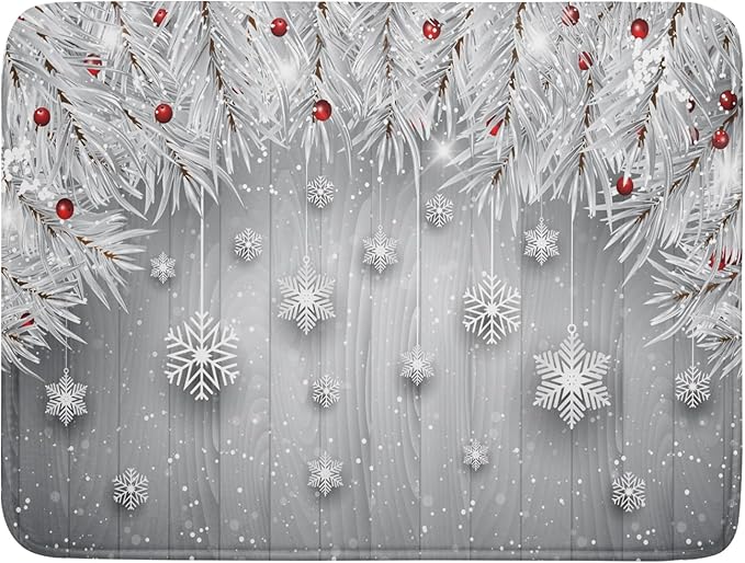 Giwawa 18"x24" Winter Snowflakes Dish Drying Mat Christmas Holly Berries Silver by Giwawa