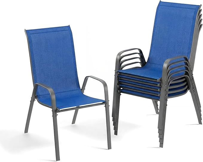 MAMIZO Patio Dining Chairs, Stackable All Weather Teslin Chair, Heavy Duty Outdoor Breathable Chairs Set, w/Armrests, Upgraded Chair FeetW/Strenthened Iron Spacers, 330 LBS (6, Navy Blue) by MAMIZO