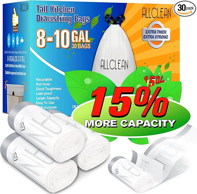 ALLCLEAN 10 Gallon Trash Bags, Ultra-Strong Unscented Heavy-Duty Medium by ALLCLEAN