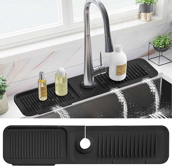 PoYang 24 Inch Faucet Mat for Kitchen Sink Splash Guard Behind Faucet, Sink by PoYang
