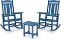 LUE BONA Outdoor Rocking Chairs Set, 3-Piece, HDPS Poly Porch Rockers with Table, Plastic Weather Resistant Rocking Chair Set for Outdoor Indoor, Garden, Backyard, 350lb, Navy Blue Chairs+Table by LUEBONA