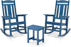 LUE BONA Outdoor Rocking Chairs Set, 3-Piece, HDPS Poly Porch Rockers with Table, Plastic Weather Resistant Rocking Chair Set for Outdoor Indoor, Garden, Backyard, 350lb, Navy Blue Chairs+Table by LUEBONA