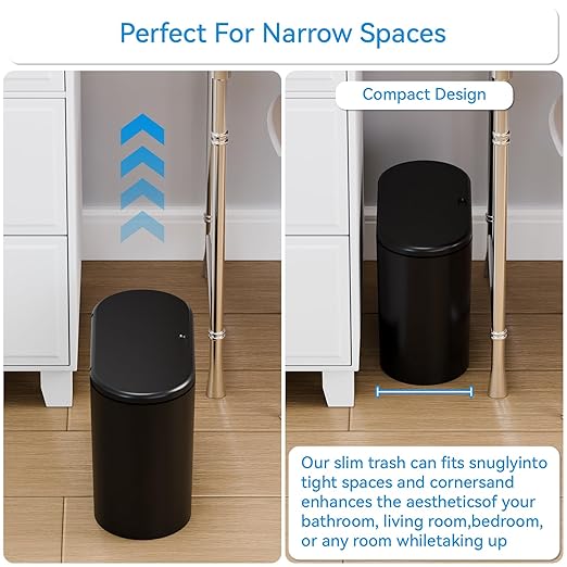 Yieach 3.17 Gallon Thin Small Black Bathroom Trash Can - Image 4