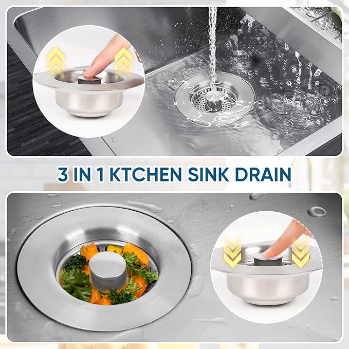 Upgraded 3 in 1 Kitchen Sink Drain Strainer & Sink Stopper, 304 Stainless Steel - Image 7