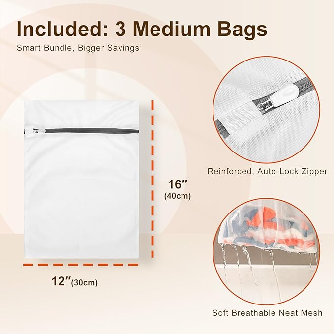 HOUSE DAY Black Plastic Hangers 60 Pack & Medium Mesh Laundry Bags 3 Pack - Image 3