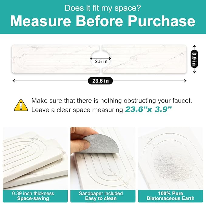 Drying Stone Faucet Mat for Kitchen Sink Trays Diatomite Quick Dry Around - Image 3