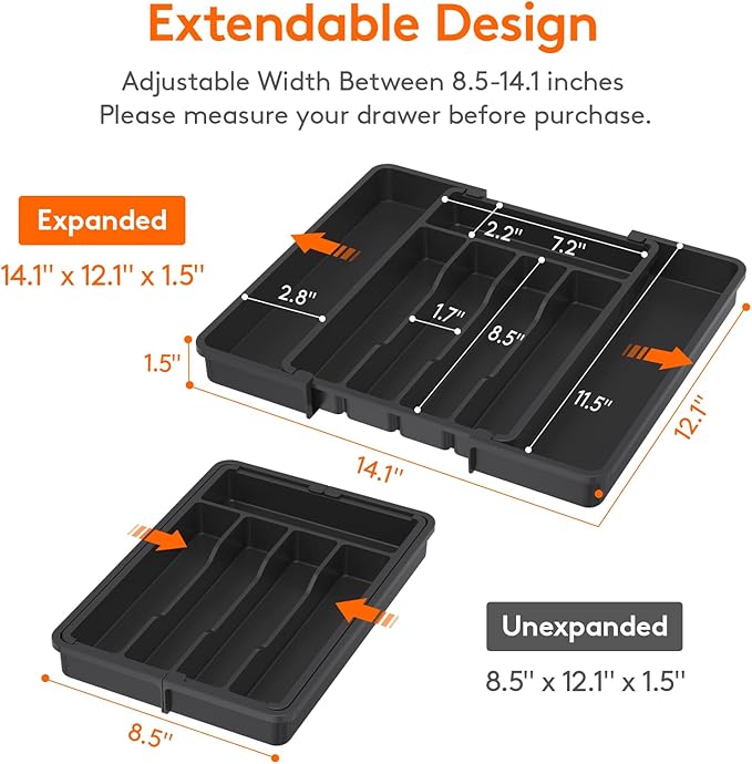 Lifewit Silverware Drawer Organizer, Expandable Utensil Tray - Image 3