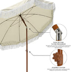 AMMSUN 7ft Patio Umbrella with Fringe Outdoor Tassel Umbrella UPF50+ Premium Steel Pole and Ribs Push Button Tilt, Light Beige - Image 4
