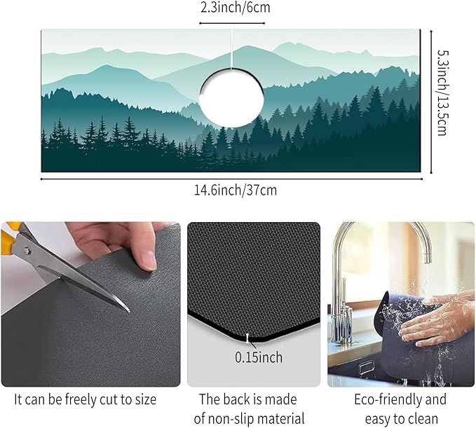 Absorbent Splash Guard Mat for Kitchen Sink, 15×5.5 Inch Cute Fast Drying Drip - Image 5