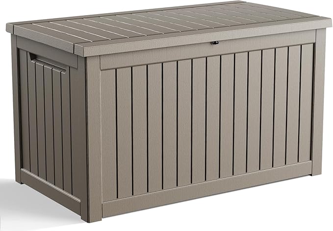 280 Gallon Outdoor Deck Box, Lockable Waterproof Outdoor Storage Boxes For Garden Tools,Indoor Cushions,Accessories Outside Storage Resin Weatherproof Container(Grey) by MAIUSCOLI