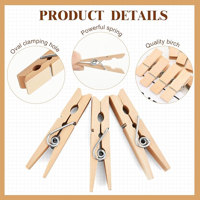 Kigley 50 Pcs Large Wooden Clothespins Extra Wide 2.83 Inches Length Sturdy - Image 3