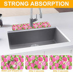 2 Pack Watercolor Tulips Sink Faucet Absorbing Mat Pink Tulips Super Absorbent - Image 5