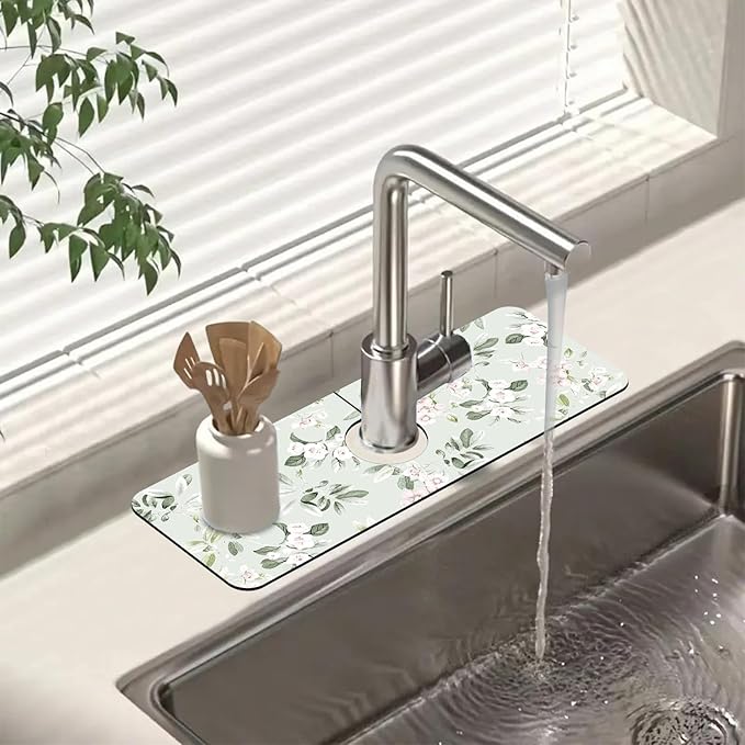 Sink Splash Guard Faucet Mat Petunias Flowers and Butterflies Absorbent Fast by Unknown