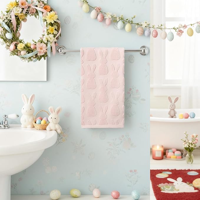 Artoid Mode 1 Pc Pink 3D Rabbit Jacquard Easter Hand Towels - Image 2