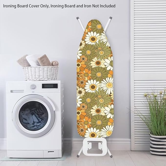 Green Hippie Floral Standard Ironing Board Cover Heat Reflective Ironing Mat - Image 3