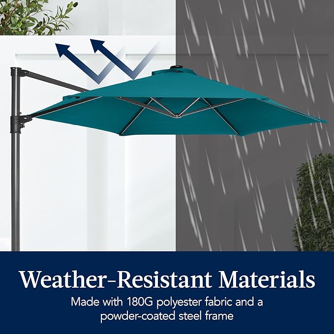 Best Choice Products 10ft Offset Cantilever Hanging Market Patio Umbrella, Smooth 360° Rotation, 8 Sturdy Ribs, Easy Adjustment - Cerulean - Image 5