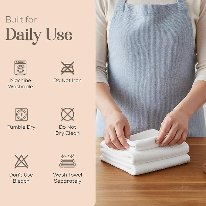 MosJos Kitchen Hand Towels Set of 4 Cotton Ribbed Taupe and White Hand Towels - Image 4