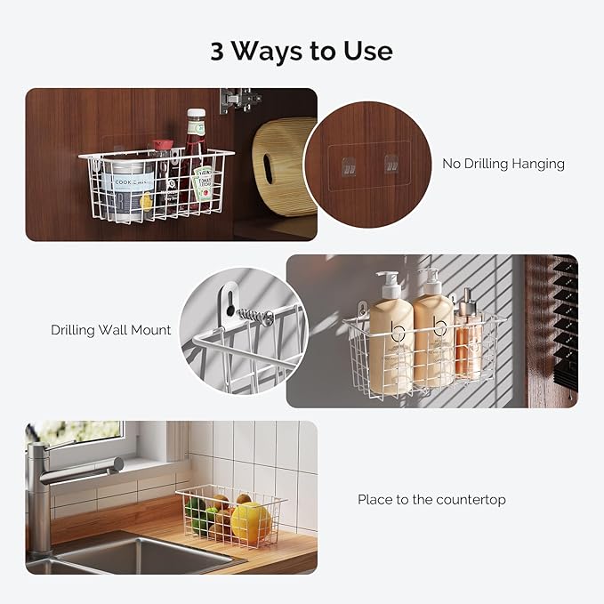 MaraFansie Hanging Kitchen Baskets Wire Storage Basket Adhesive and Screws - Image 4