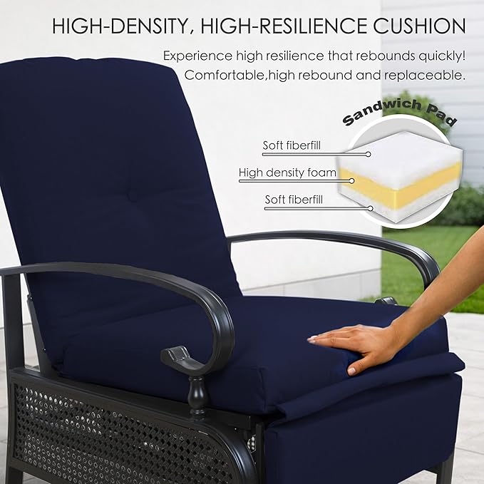 Kozyard Adjustable Outdoor Reclining Lounge Chair, Cushioned Patio Chaise Lounge with Extendable Metal Frame for Sunbathing, Reading & Relaxing – Comfortable Outdoor Recliner(Navy Blue) - Image 3