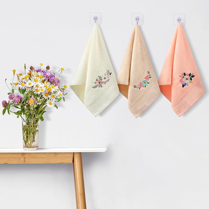 3 Pcs Boho Flowers Hand Towels Embroidered Modern Flowers Bathroom Decor 14x29 - Image 3