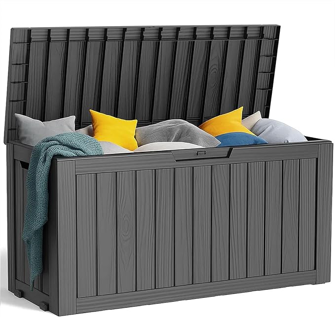 75 Gallon Resin Deck Box, Lockable Patio Outdoor Storage Box for Furniture, Garden Tools and Tools Storage, Waterproof Outside Storage Boxes - Black by OutdoorLivingPerfected
