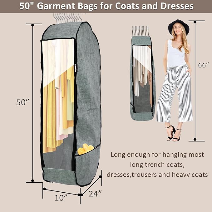 2PCS 50”Garment Bags for Hanging Clothes, Chakera Large Breathable Garment Bag - Image 3
