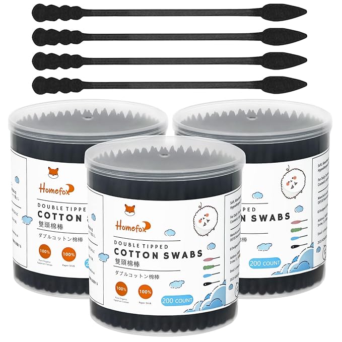 Black Cotton Swabs Spiral Pointed by HOMEFOX