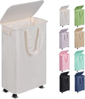 Slim Laundry Hamper with Lid and Wheels, Small Rolling Laundry Basket with by Vincona