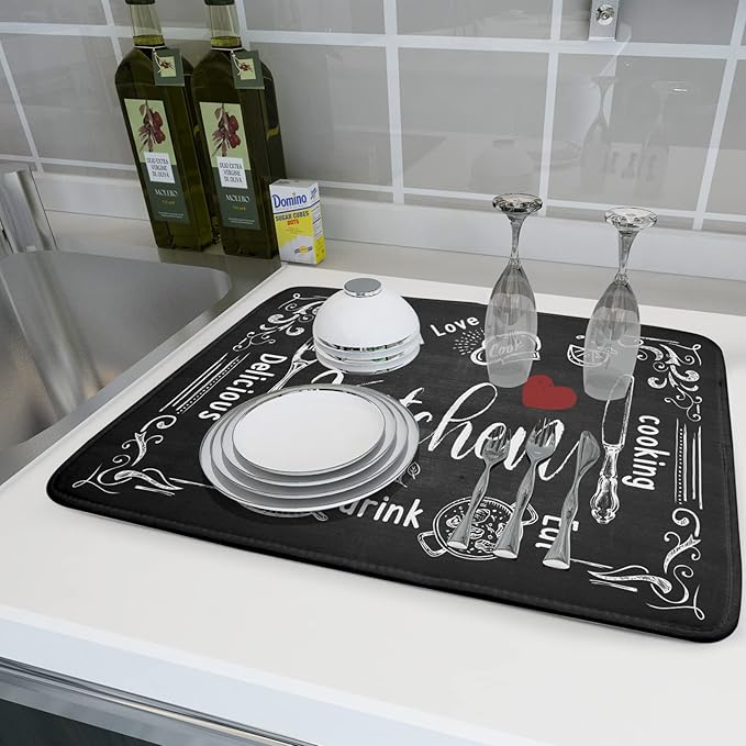 Kawani Black Coffee Bar Dish Drying Mats - Image 6
