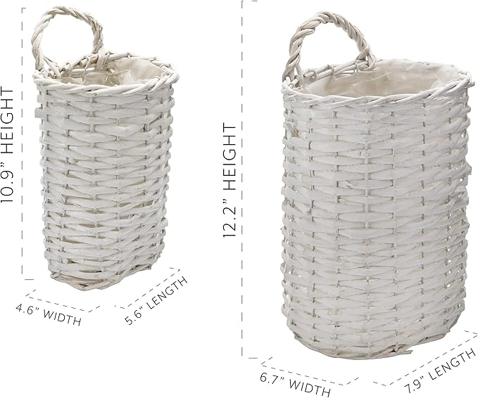 AuldHome Design Wall Hanging Baskets; Woven WIcker Rustic Farmhouse White - Image 6