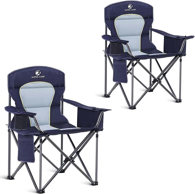 ALPHA CAMP Heavy Duty Camping Chair 500LBS Capacity, Oversized Folding Chair for Heavy People, Padded Portable Outdoor Chair with Cooler Bag & Cup Holder for Camping, Fishing, Beach by ALPHACAMP
