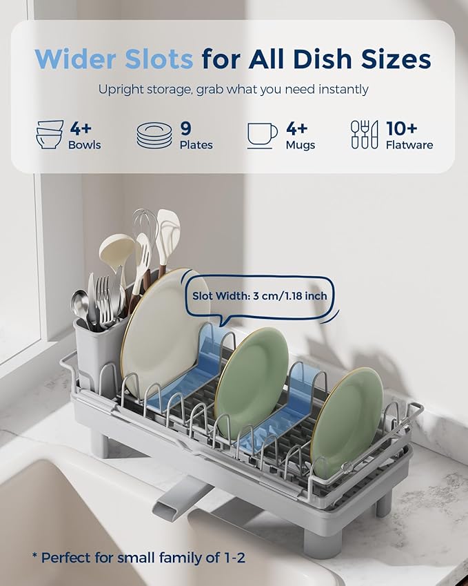Nacial 2-in-1 Small Dish Drying Rack Fits 14''–21.8'' Sink, Dish Drainers - Image 6