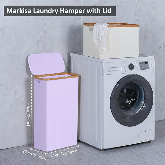 Slim Laundry Basket, 60L Laundry Hamper - Image 3