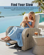 Outdoor Swivel Recliner Chair Set of 2, All-Weather Wicker Reclining Patio Chair with Adjustable Backrest and Footrest - Image 3